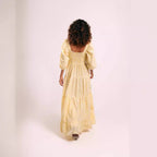 Women's Autumn Puff Sleeve Embroidered Square Neck Swing Dress