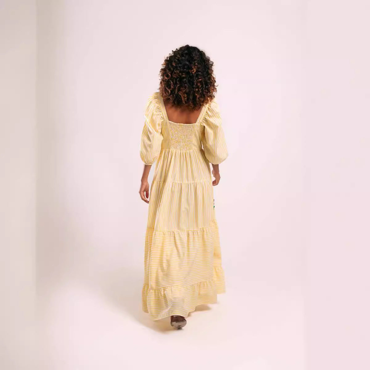Women's Autumn Puff Sleeve Embroidered Square Neck Swing Dress