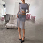 Women's Mesh Lace Top And Skirt Set