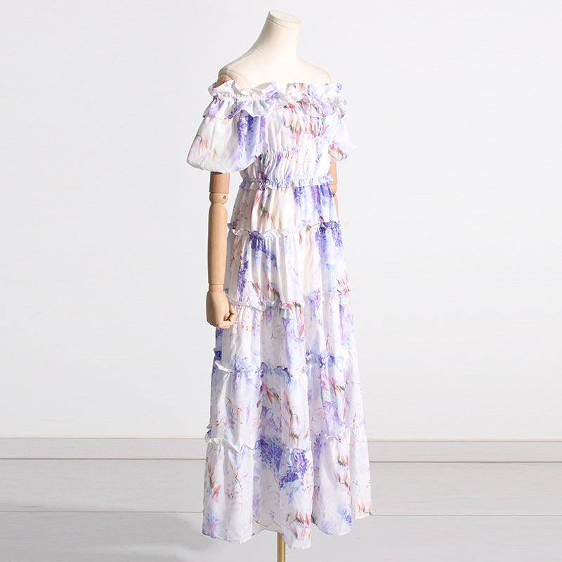 Women's Purple Floral Off-Shoulder Maxi Dress
