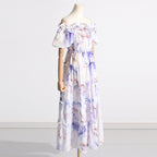 Women's Purple Floral Off-Shoulder Maxi Dress