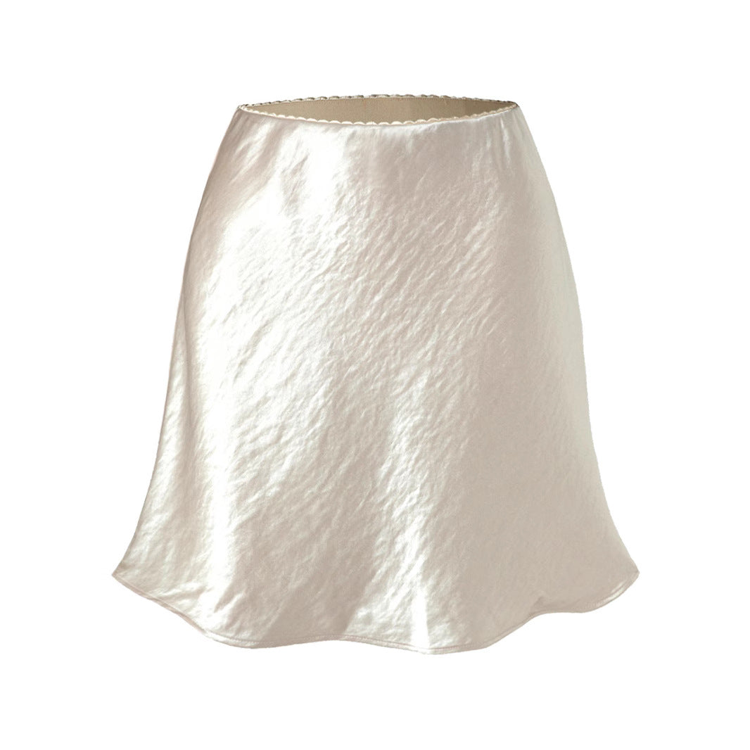 Lace Satin Texture Scratch Elastic Simple Mini Skirt