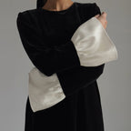 Korean Velvet Stitching round Neck Flared Sleeves