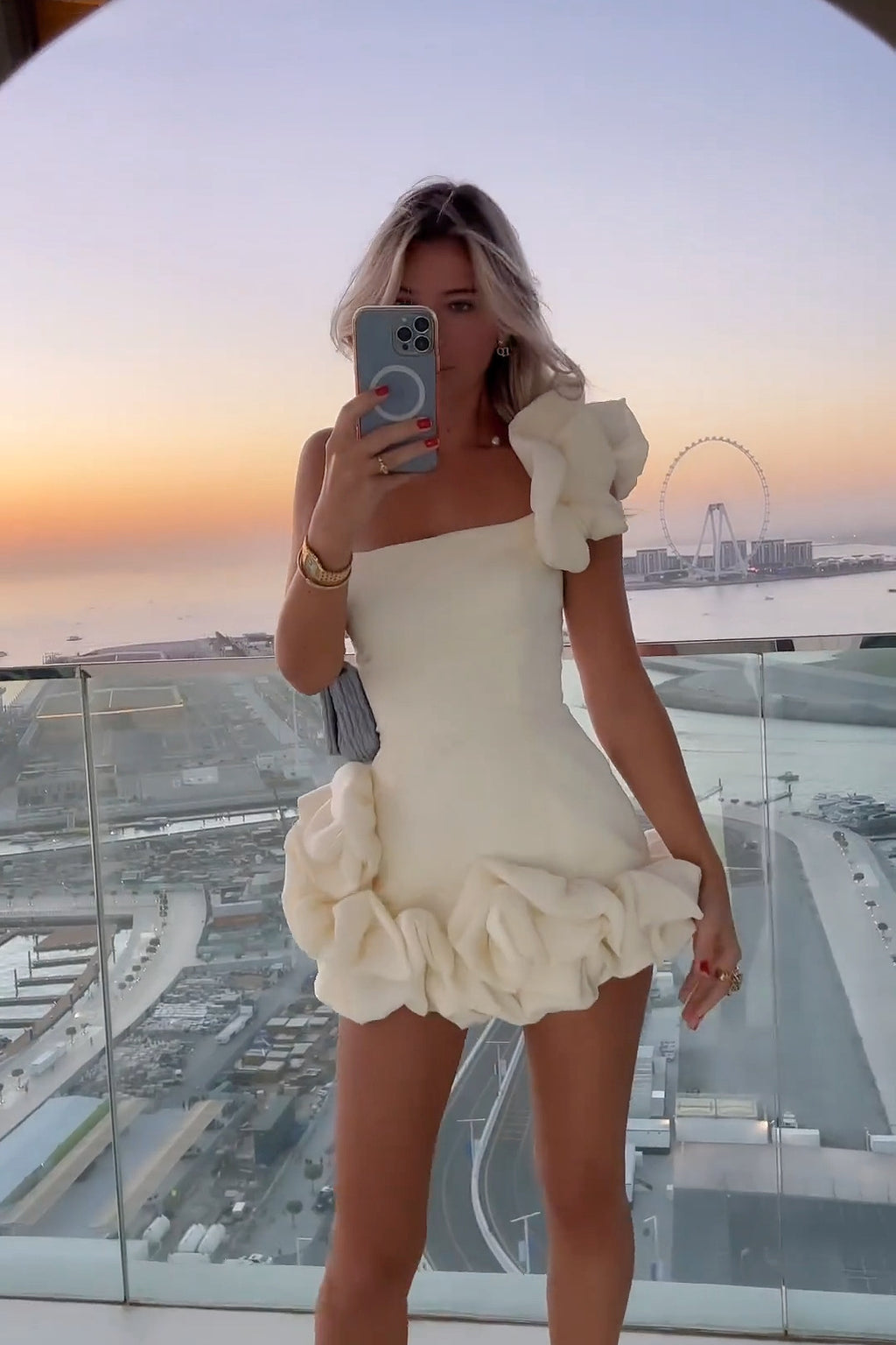 Women's One-Shoulder Ruffle 3d Mini Dress