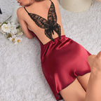 Sexy Short Backless Fork Suspender Skirt Artificial Silk Thin Dress Women Solid Color Summer V Neck Cross Home Nightdress