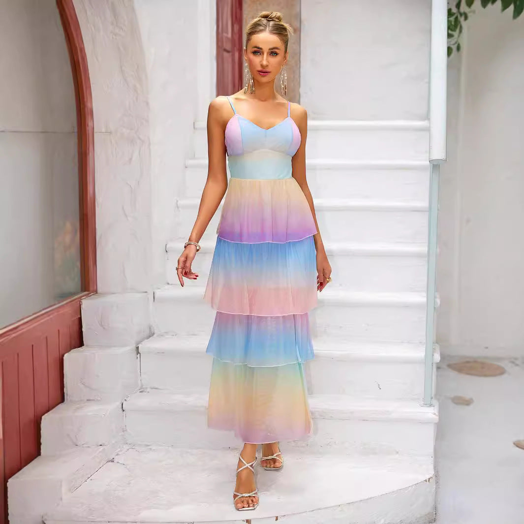 Summer Dopamine Ruffled Cake Dress Long Dress