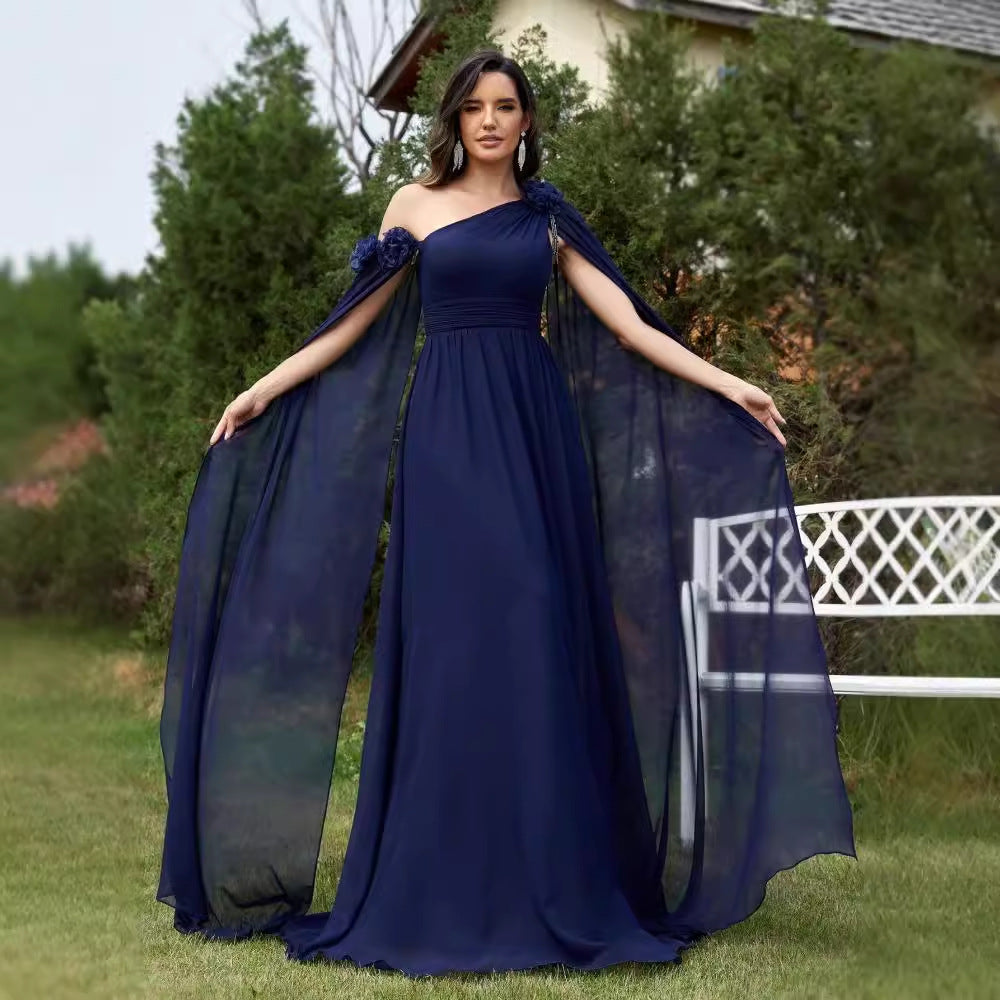 Blue Ribbon-Detail Fishtail Evening Dress