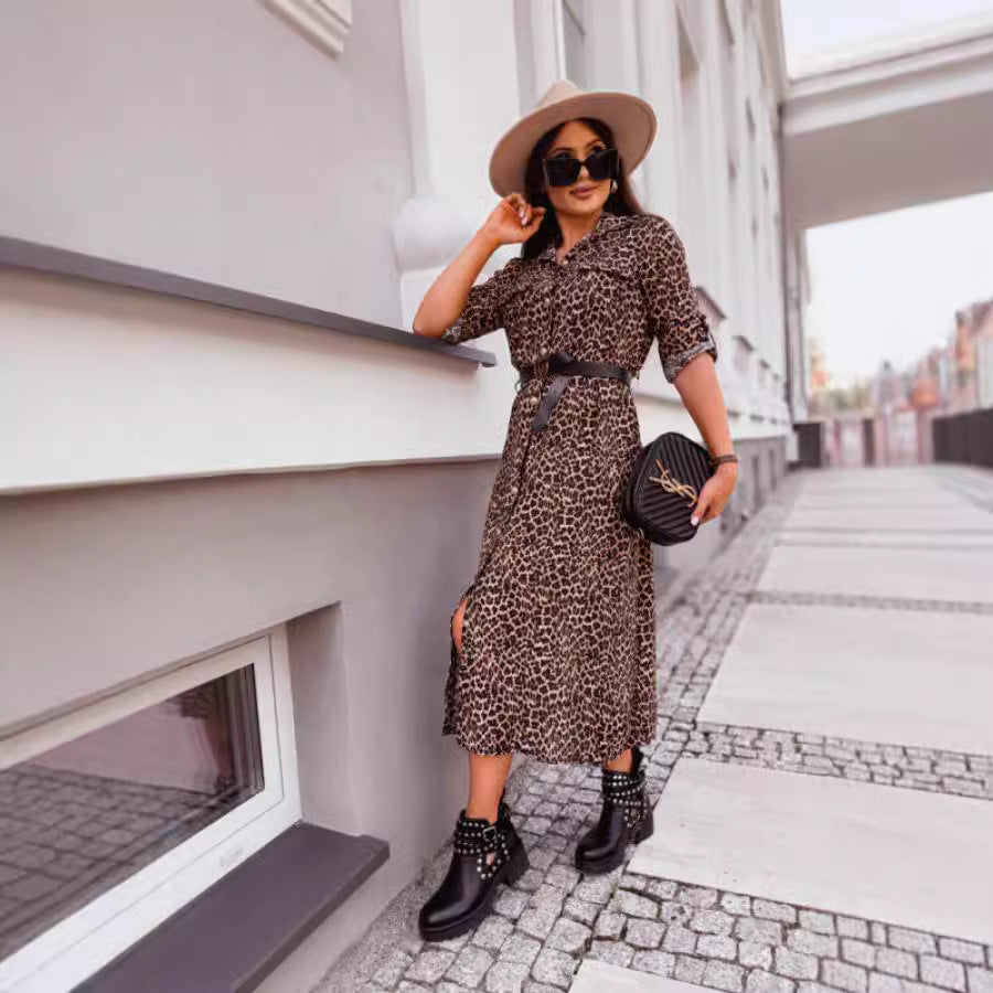 Women's Leopard-Print Shirt Dress