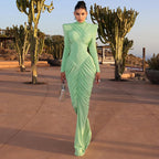 Solid Color Turtleneck Backless Stitching Pleated Dress