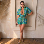 Vacation Contrast Color Wave Knitted Two Piece Hollow Out