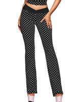 Black polka-dot straight-leg lingerie pants with soft waistband