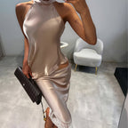 Women's Satin Halter Top & Midi Skirt Set
