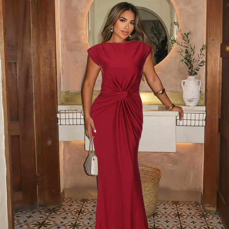 Women's Winter Slim Pleated Solid Color Sleeveless Dress
