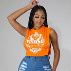 Women's Graphic Print Sleeveless Crop Top