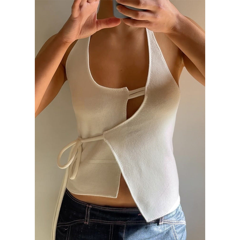 Backless Lace Up Cardigan Halter Design Vest Top