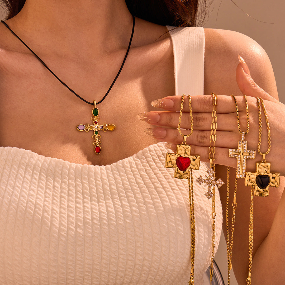 Women's Colorful Crystal Cross Necklace