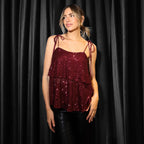's Sequined V Neck Sling Vest Short Loose Top Bottoming Shirt