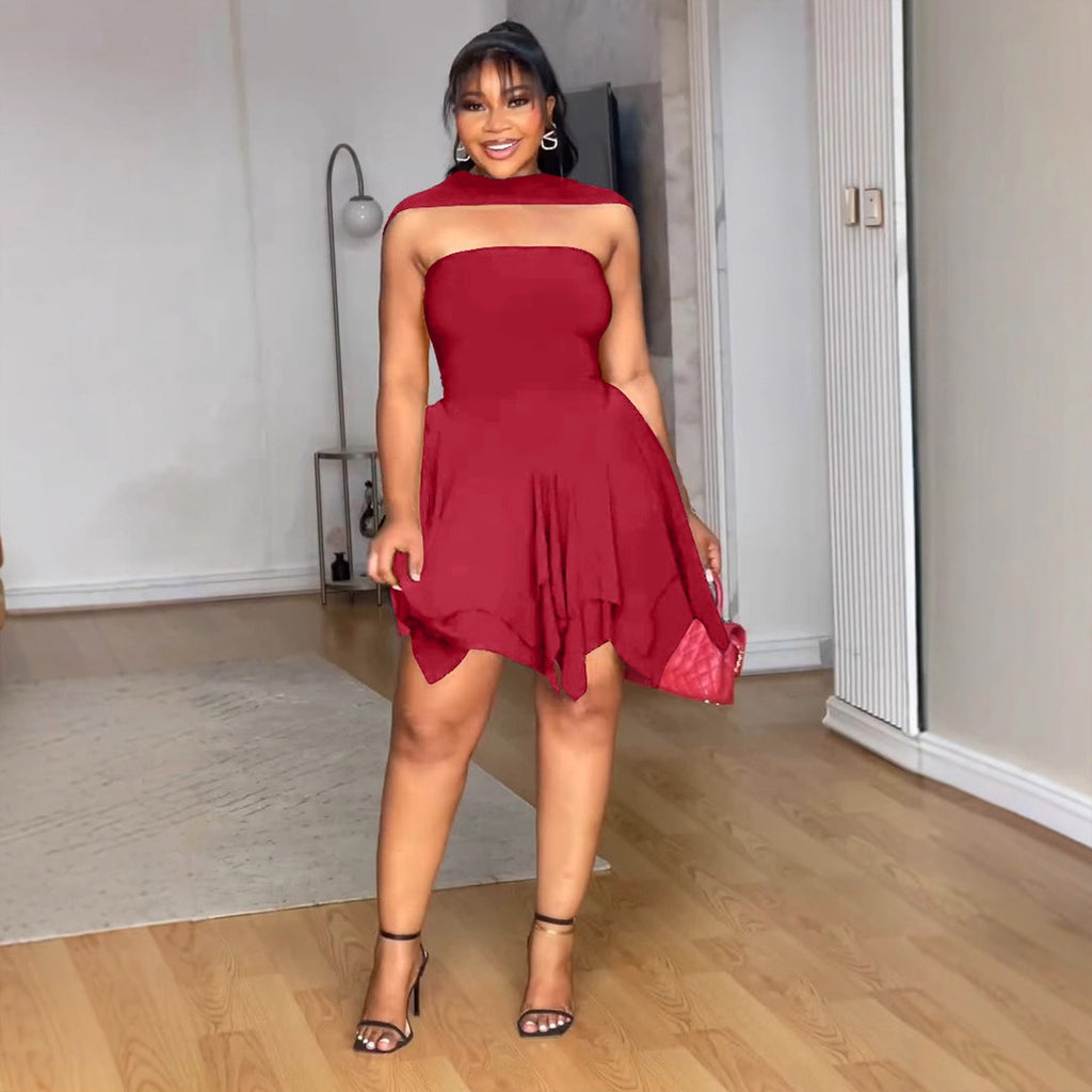 Asymmetric Strapless Cutout A-Line Mini Dress