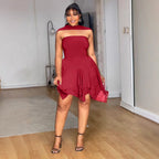 Asymmetric Strapless Cutout A-Line Mini Dress