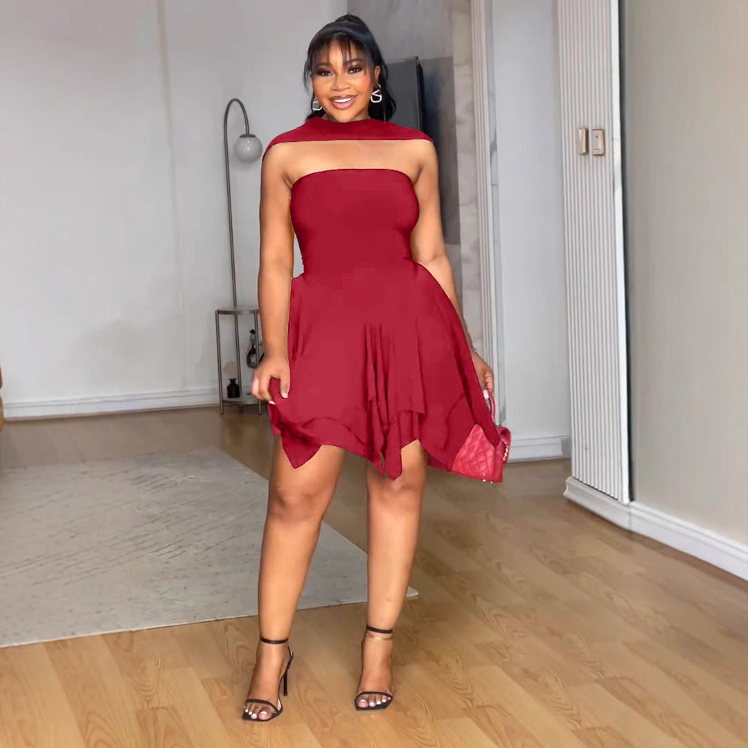 Asymmetric Strapless Cutout A-Line Mini Dress
