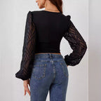 Chiffon Ruffle V-Neck Ruched Waist Top