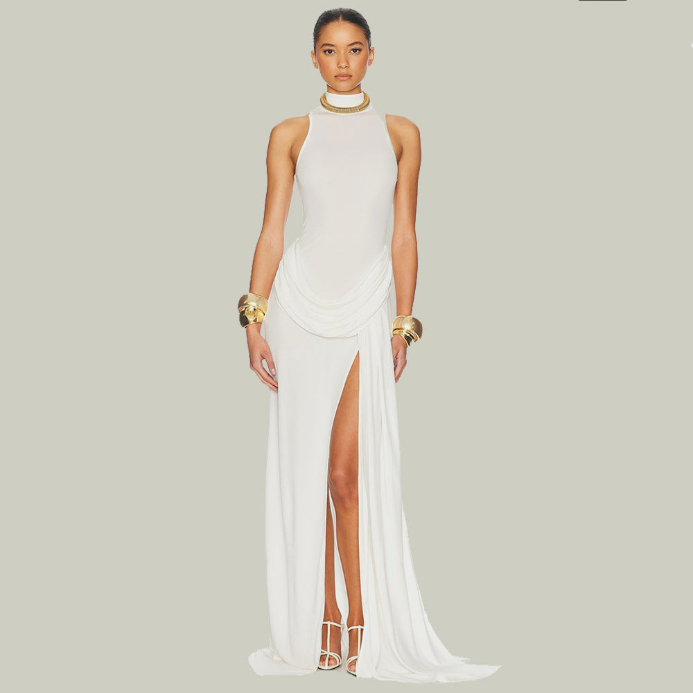 Women's High-Split Pleated Maxi Dress