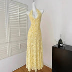 Lace Halter Backless Maxi Dress