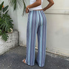 Fresh Vacation Draping Effect Blue White Striped Pants