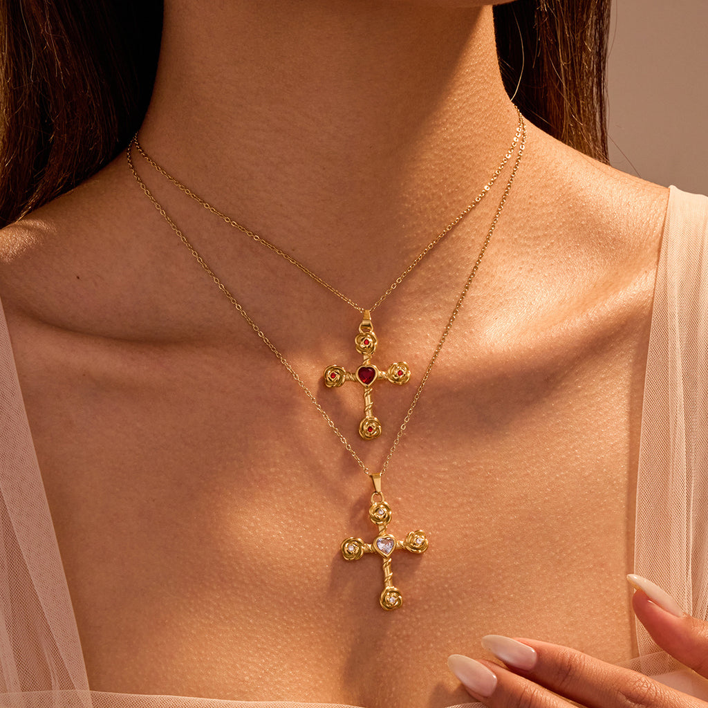 Women's Rose Cross Stainless Steel Necklace