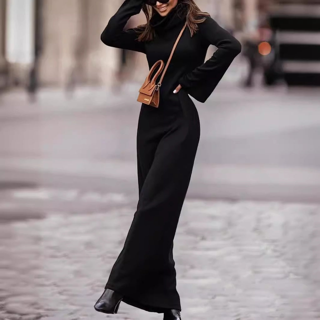 Women's High-Neck Trumpet-Sleeve Bodycon Maxi Dress