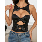 Sexy Bowknot Tube Top Hollow Out Cutout Waist Outer Vest
