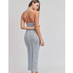 Sleeveless See Through Halter Cut Out Maxi Knitted Sling Dress