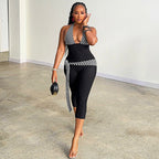 Stitching Sports Yoga Sheath V Neck Halter Jumpsuit