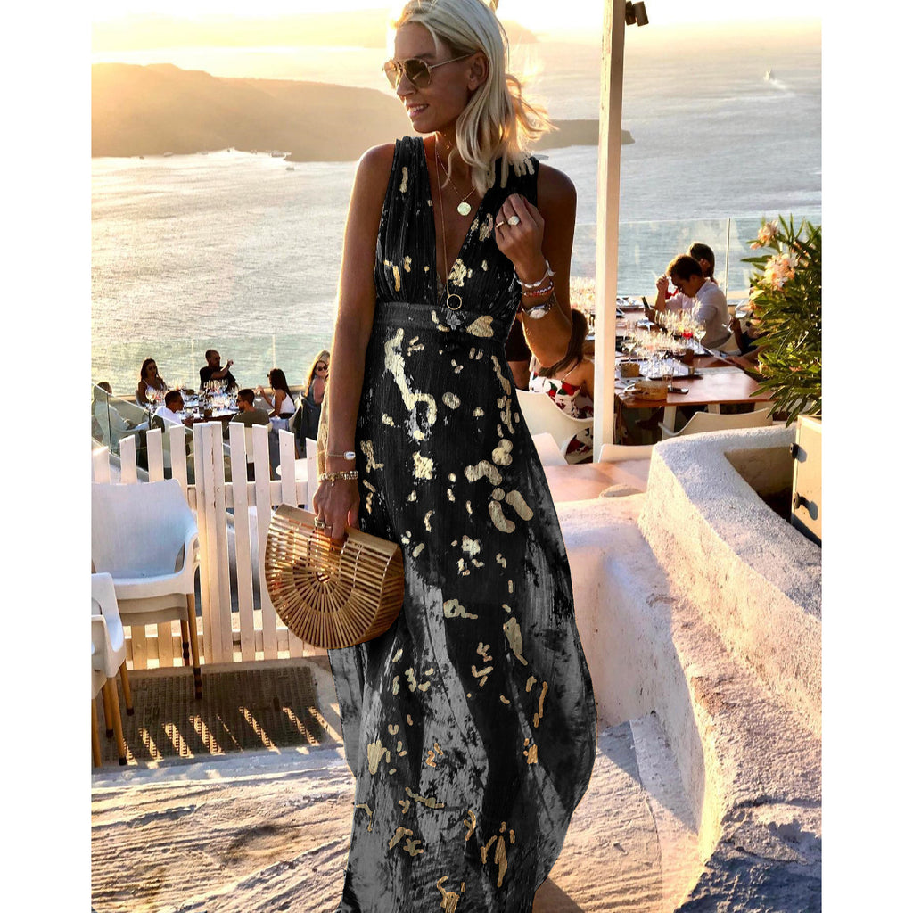 Women's V-Neck Bronzing Maxi Dress