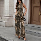 Women's Autumn Washed Vintage Leopard Print Printing Denim Set