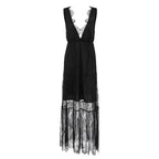 Black Brocade Lace Backless Dress