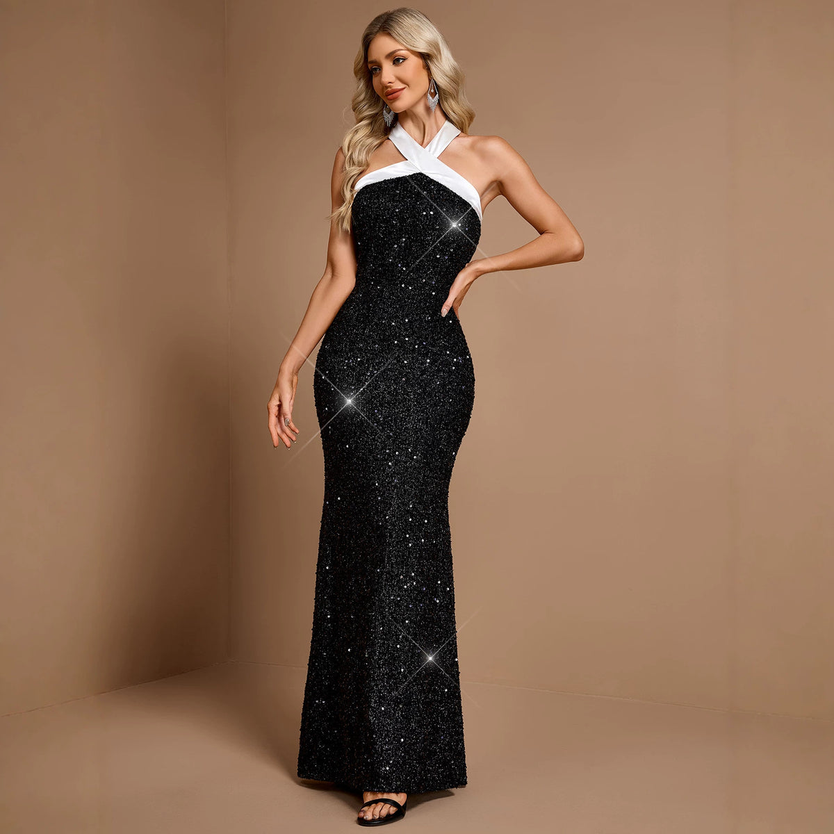 Women's Black Sequin Maxi Dress