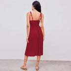 Women's Cotton V-Neck Ruffled Slit Midi Dress