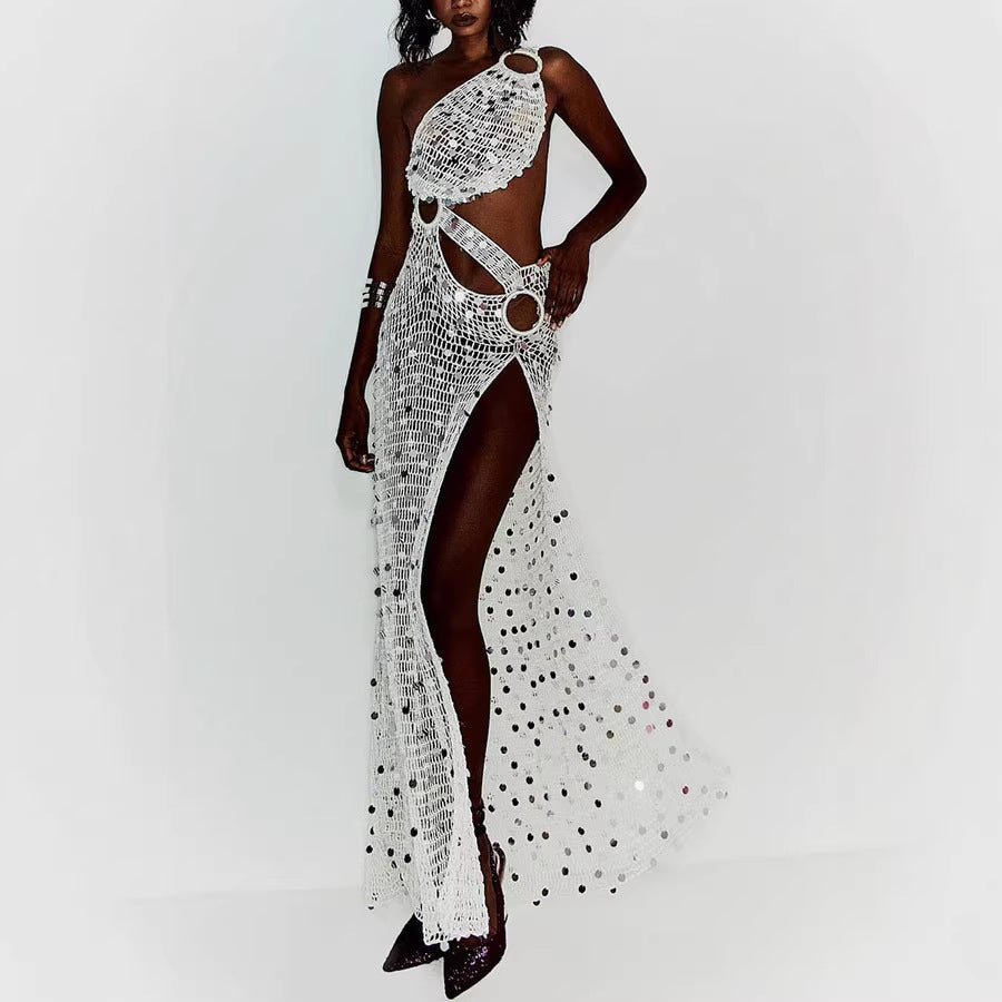 Women's Sequin One-Shoulder Maxi Dress