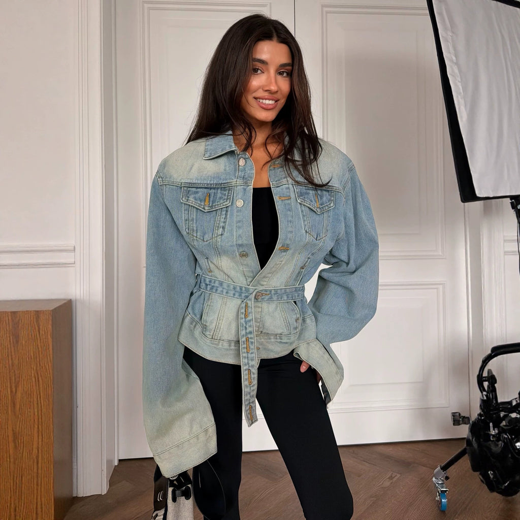 Washed Denim Belted Jacket