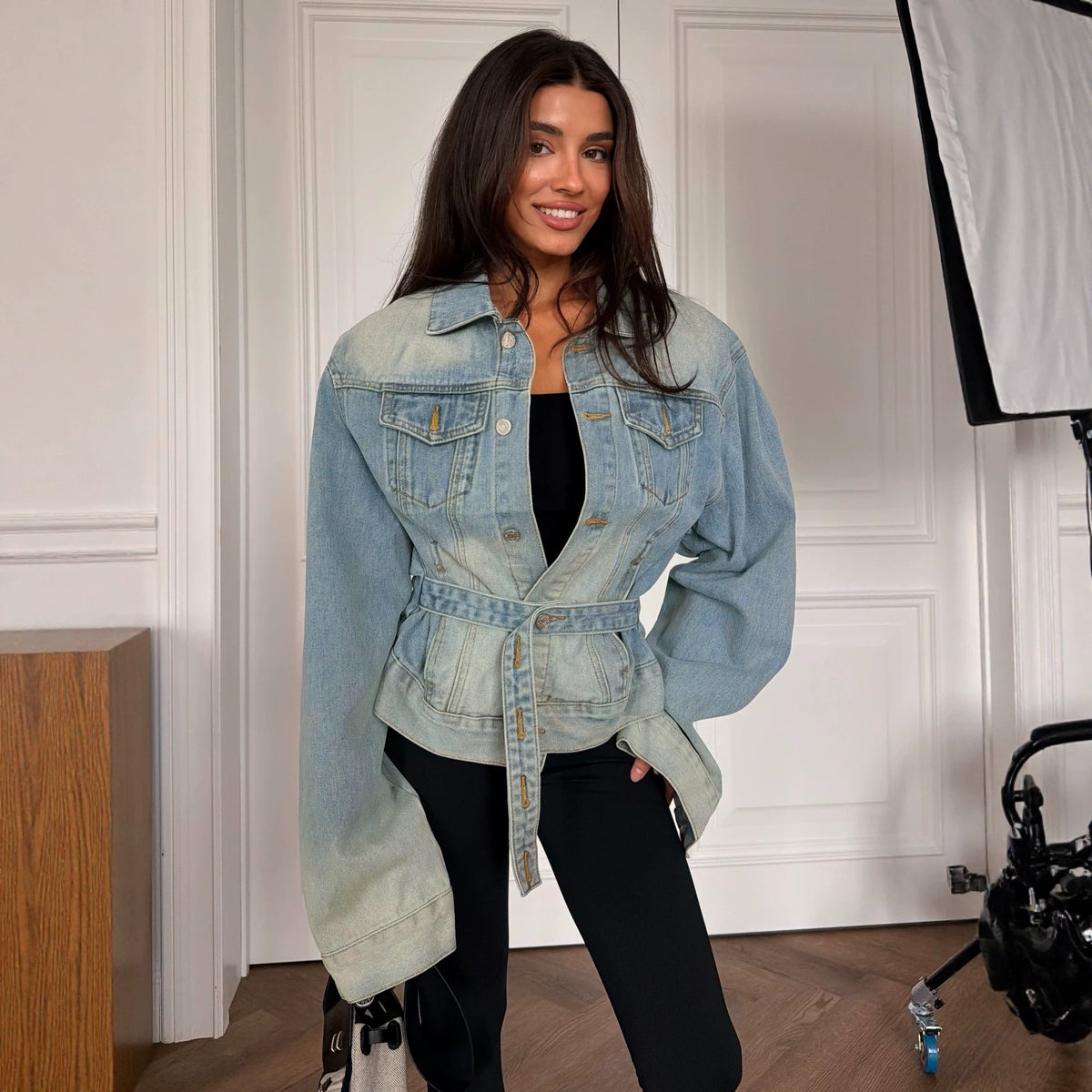 Washed Denim Belted Jacket