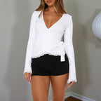 Cross-Tie V-Neck Long Sleeve Top