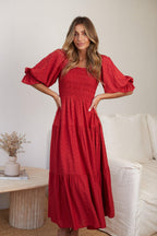 Women's Ruffle-Trim Square-Neck Lantern-Sleeve Maxi Dress