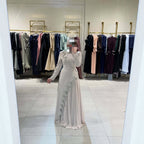 Women's Beaded Ribbon Stand-Collar Maxi Dress