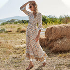 Women's V Neck High Waist Casual Slit Bohemian Dress For Womenspring A Line