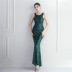Women's Bare Back Beaded Sequin Embroidery Stage Concert Cocktail Dress