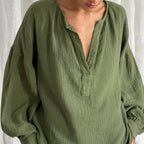 Women's French Bubble Crepe Lantern Sleeve Loose Casual Shirt Autumn Arrival Top Women