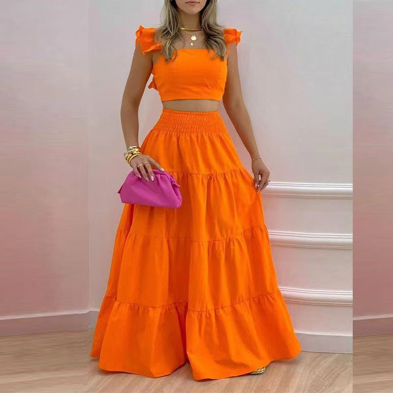 Women's Summer Elegant Solid Color Coordinated Two-Piece Set