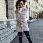 Collared Sleeveless Plush Cardigan Vest