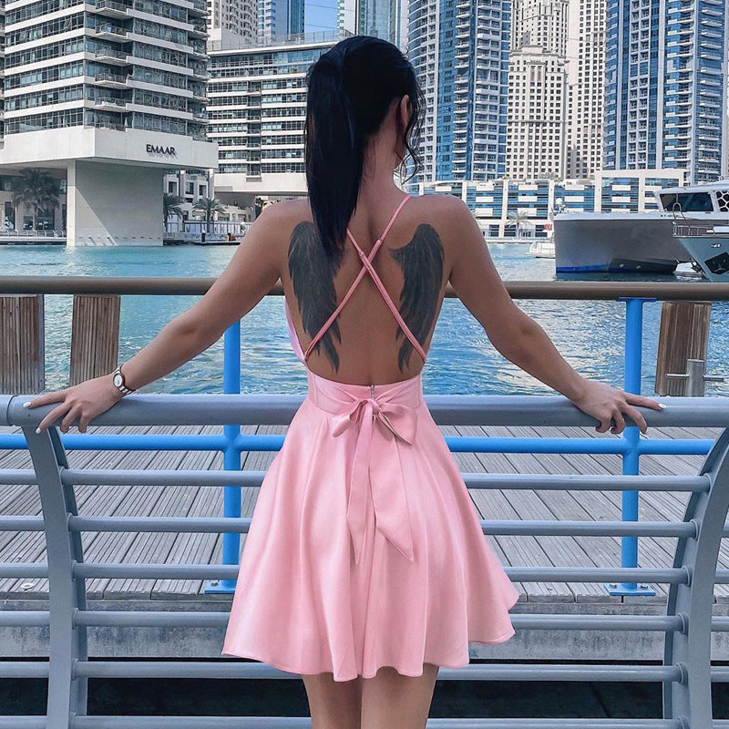 Women's Summer Bow Swing Sexy Cami Dress Women Clothing